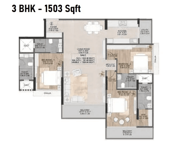 Ajmera Atlantis Unit plan - 1503 sq.ft.