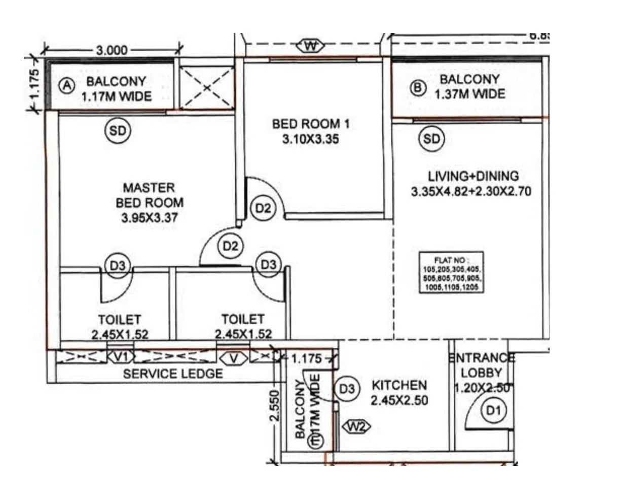 Kolte Patil Echoes Unit plan - 840 sq.ft.