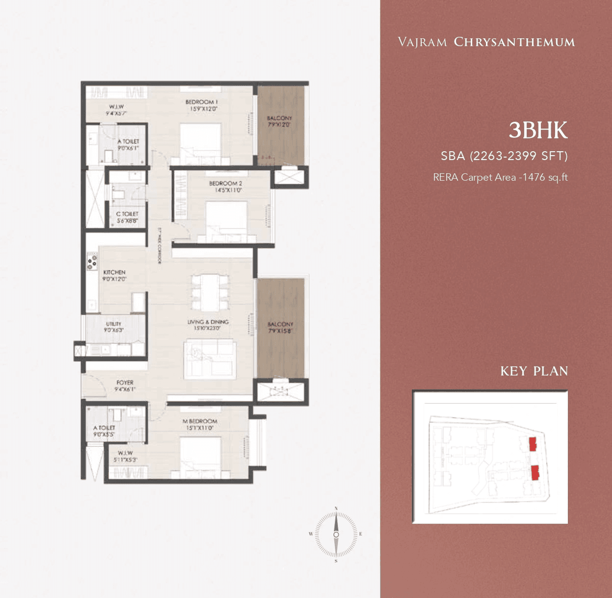 Vajram Chrysanthemum Unit plan - 1503 sq.ft.