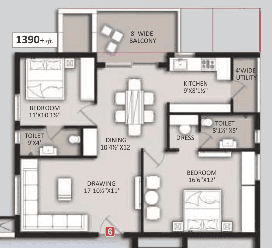 Om Sree Heights Unit plan - 973 sq.ft.