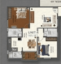 M Square The Breeze Way Unit plan - 829 sq.ft.
