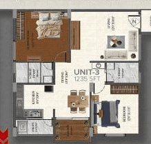 M Square The Breeze Way Unit plan - 864 sq.ft.