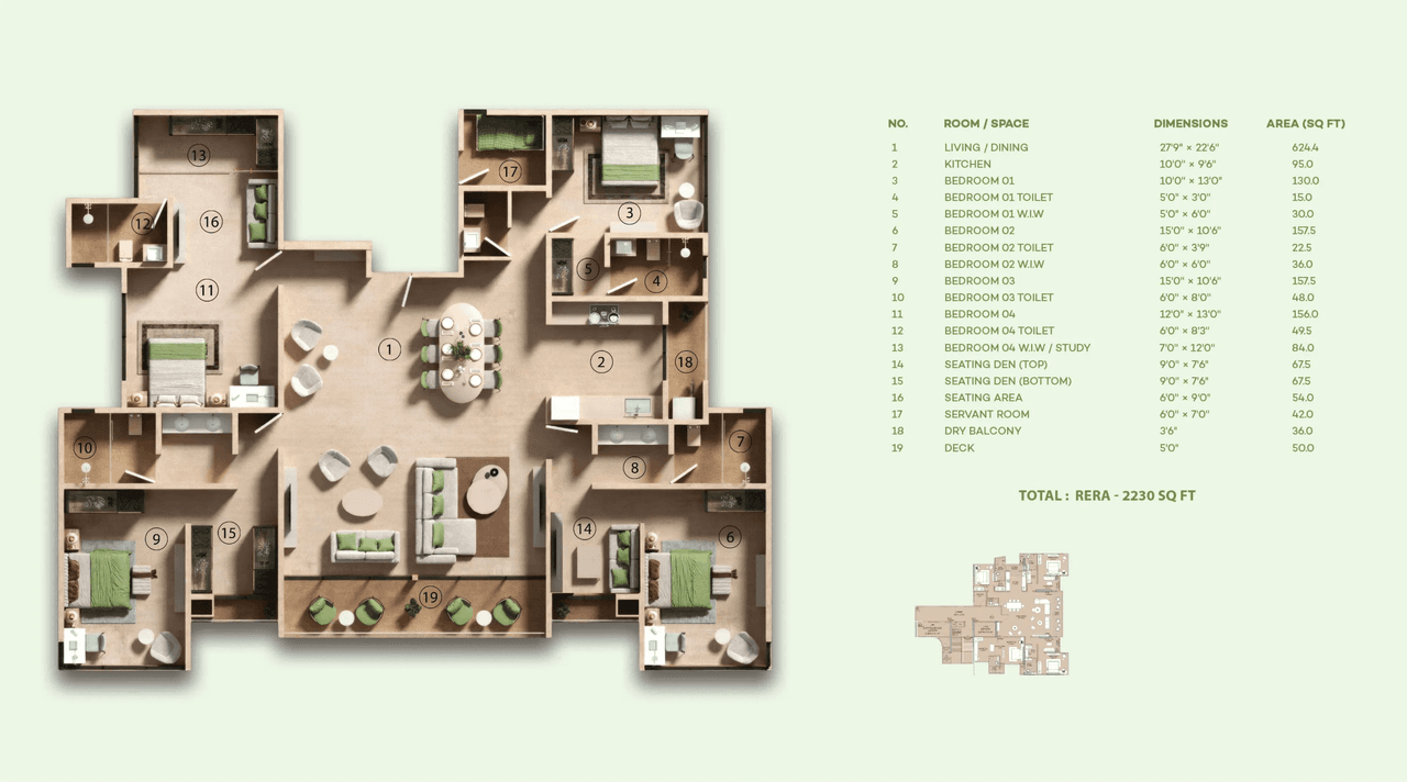 Sayaji Mio Miraya Unit plan - 2230 sq.ft.