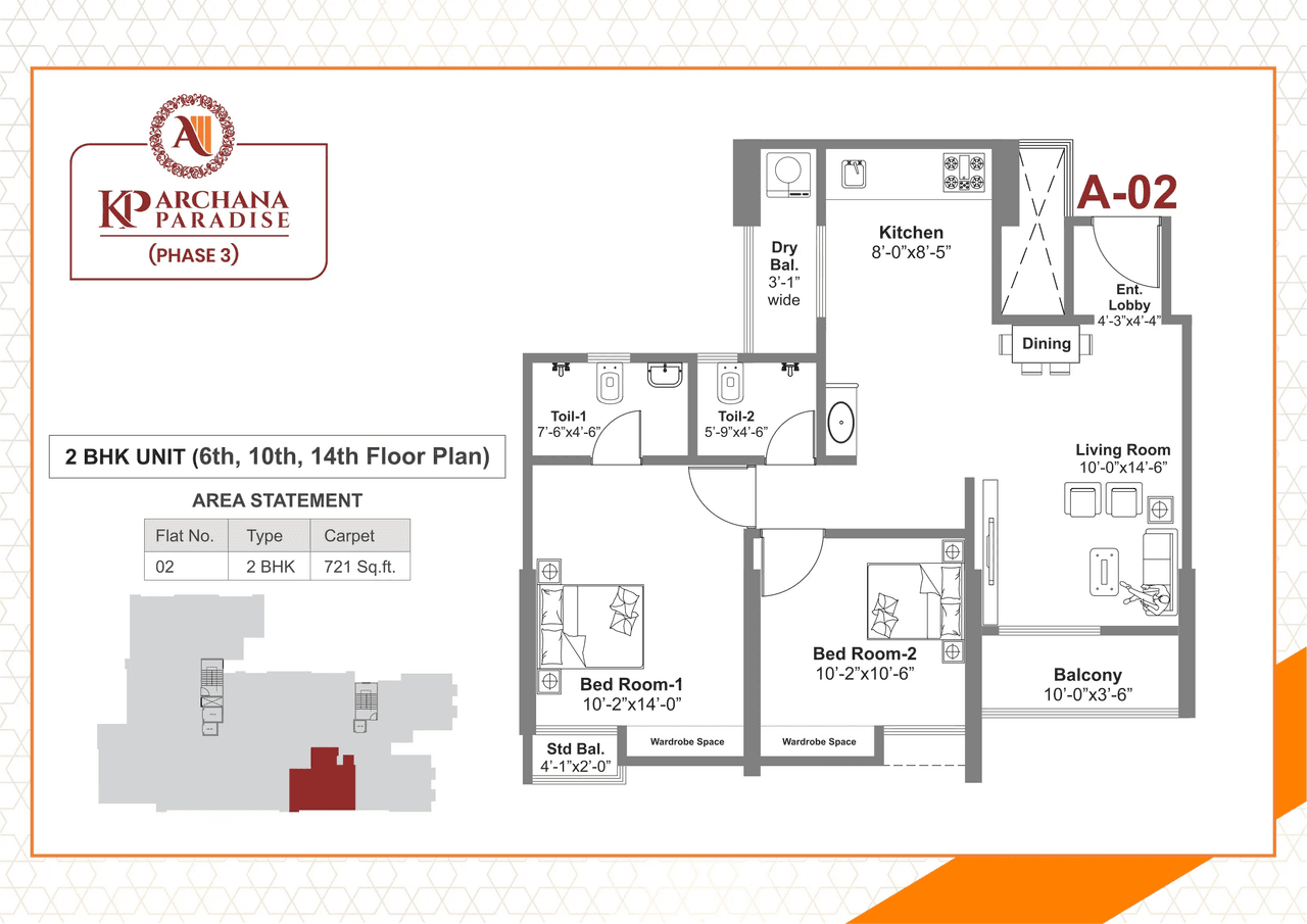 Kanifnath Archana Paradise Phase 3 Unit plan - 721 sq.ft.
