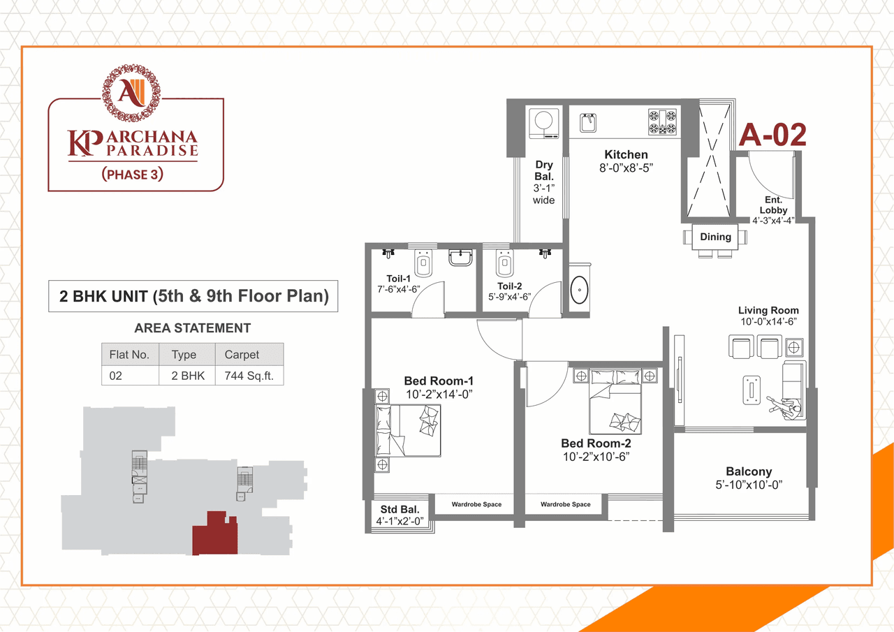 Kanifnath Archana Paradise Phase 3 Unit plan - 744 sq.ft.