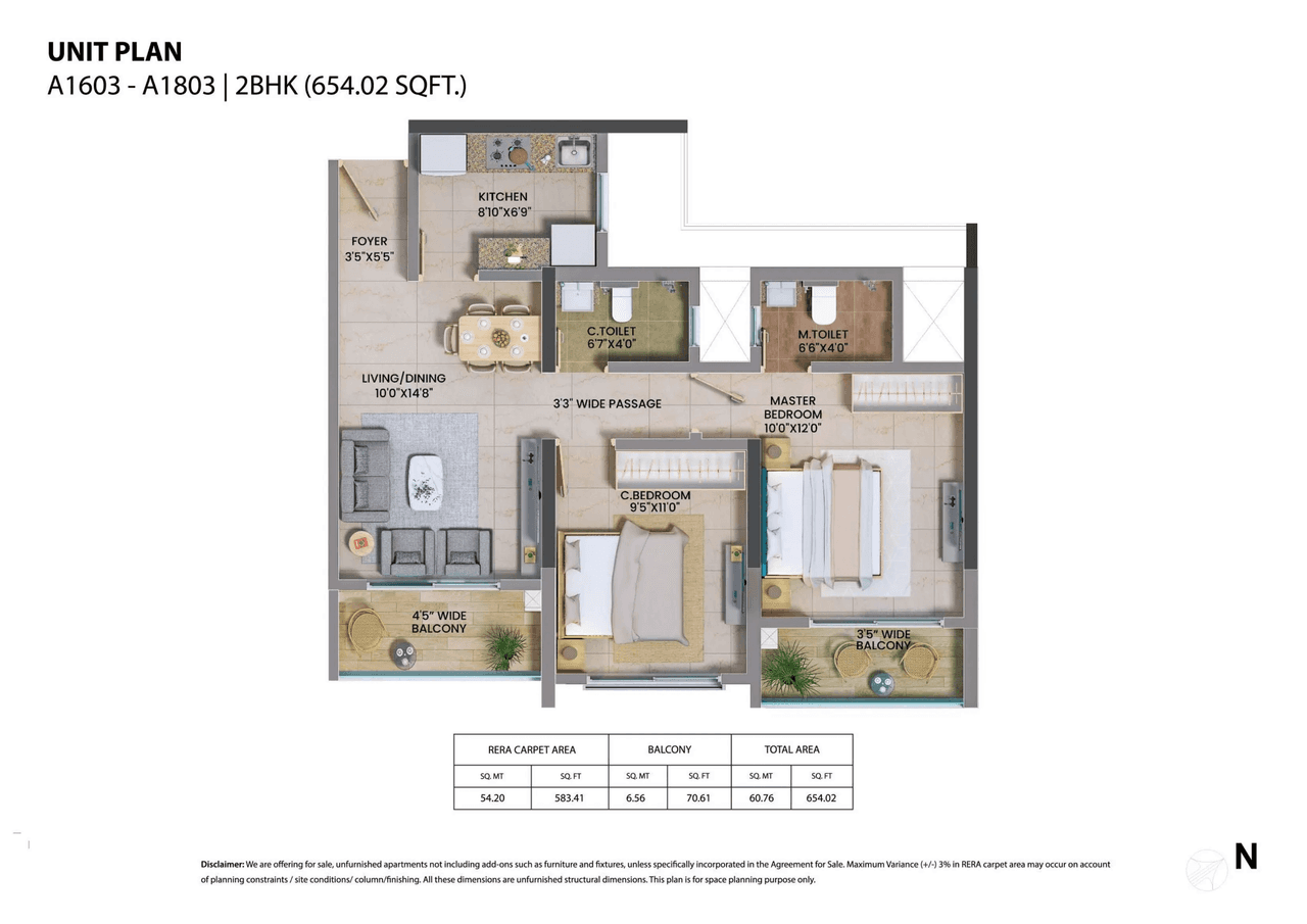 Shapoorji BKC 9 Unit plan - 654 sq.ft.
