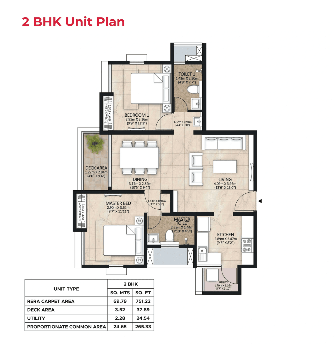 Mahindra Lakewoods Unit plan - 751 sq.ft.