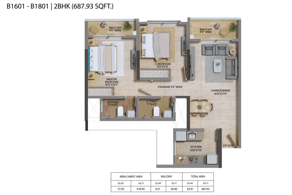 Unit plan - 687 sq.ft.