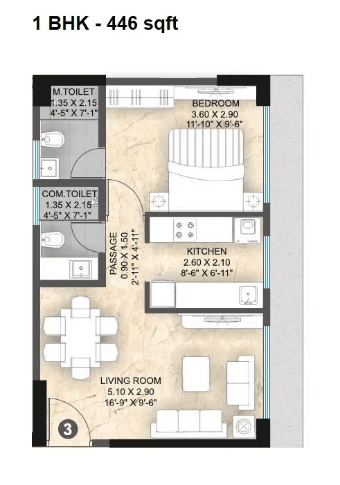 Paranjape Athena Unit plan - 446 sq.ft.