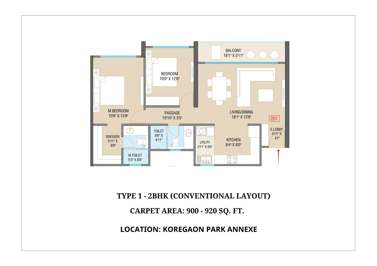 Global Koregaon Park Annexe Unit plan - 900 sq.ft.