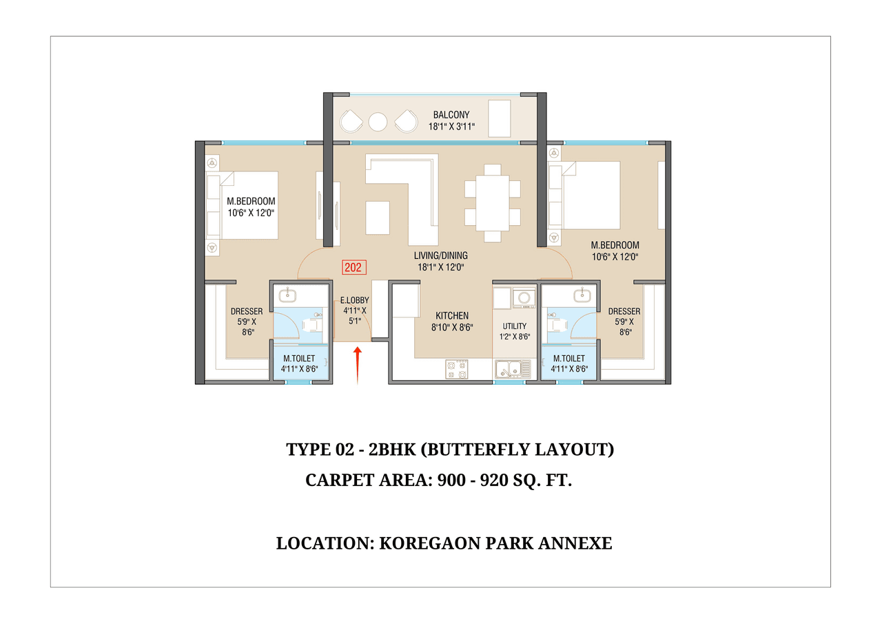 Global Koregaon Park Annexe Unit plan - 910 sq.ft.