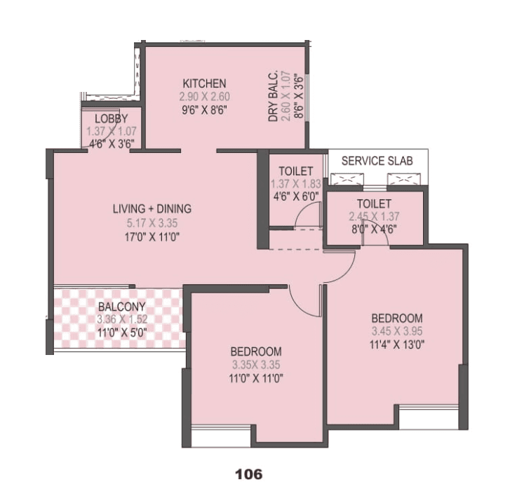 Gini Vivante Unit plan - 775 sq.ft.
