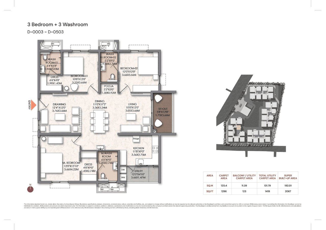 Brigade Manor Unit plan - 1296 sq.ft.