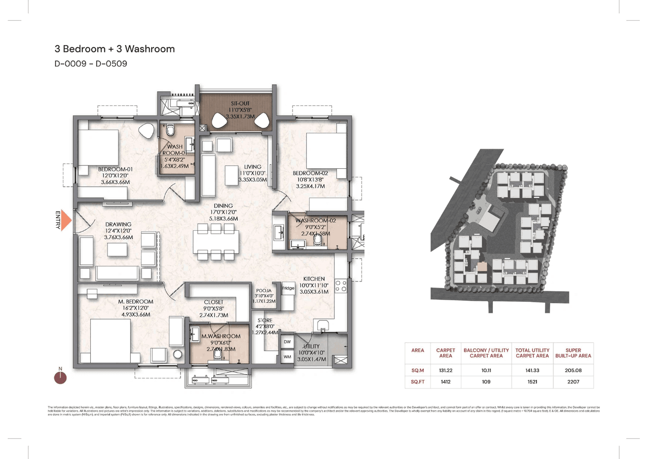 Brigade Manor Unit plan - 1412 sq.ft.