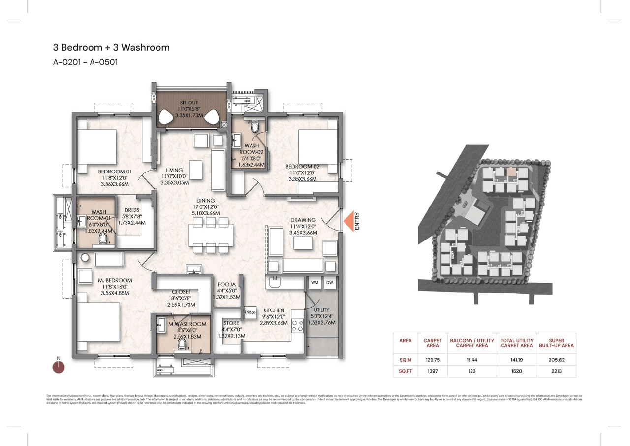 Brigade Manor Unit plan - 1397 sq.ft.