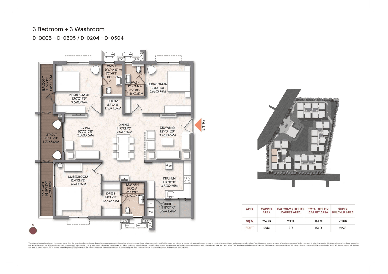 Brigade Manor Unit plan - 1343 sq.ft.