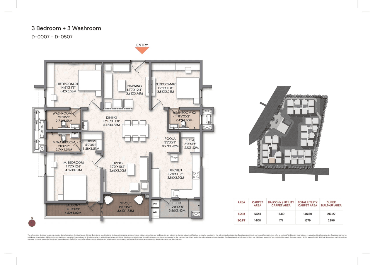 Brigade Manor Unit plan - 1408 sq.ft.