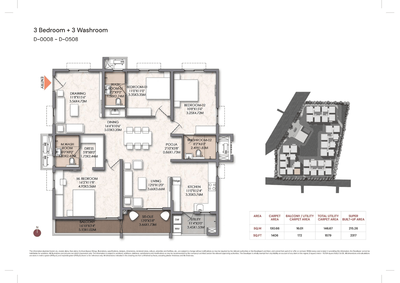 Brigade Manor Unit plan - 1406 sq.ft.