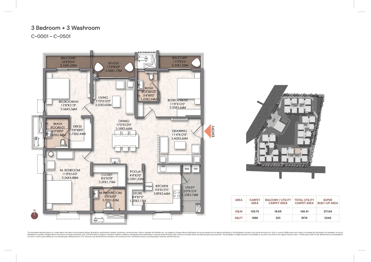 Brigade Manor Unit plan - 1396 sq.ft.