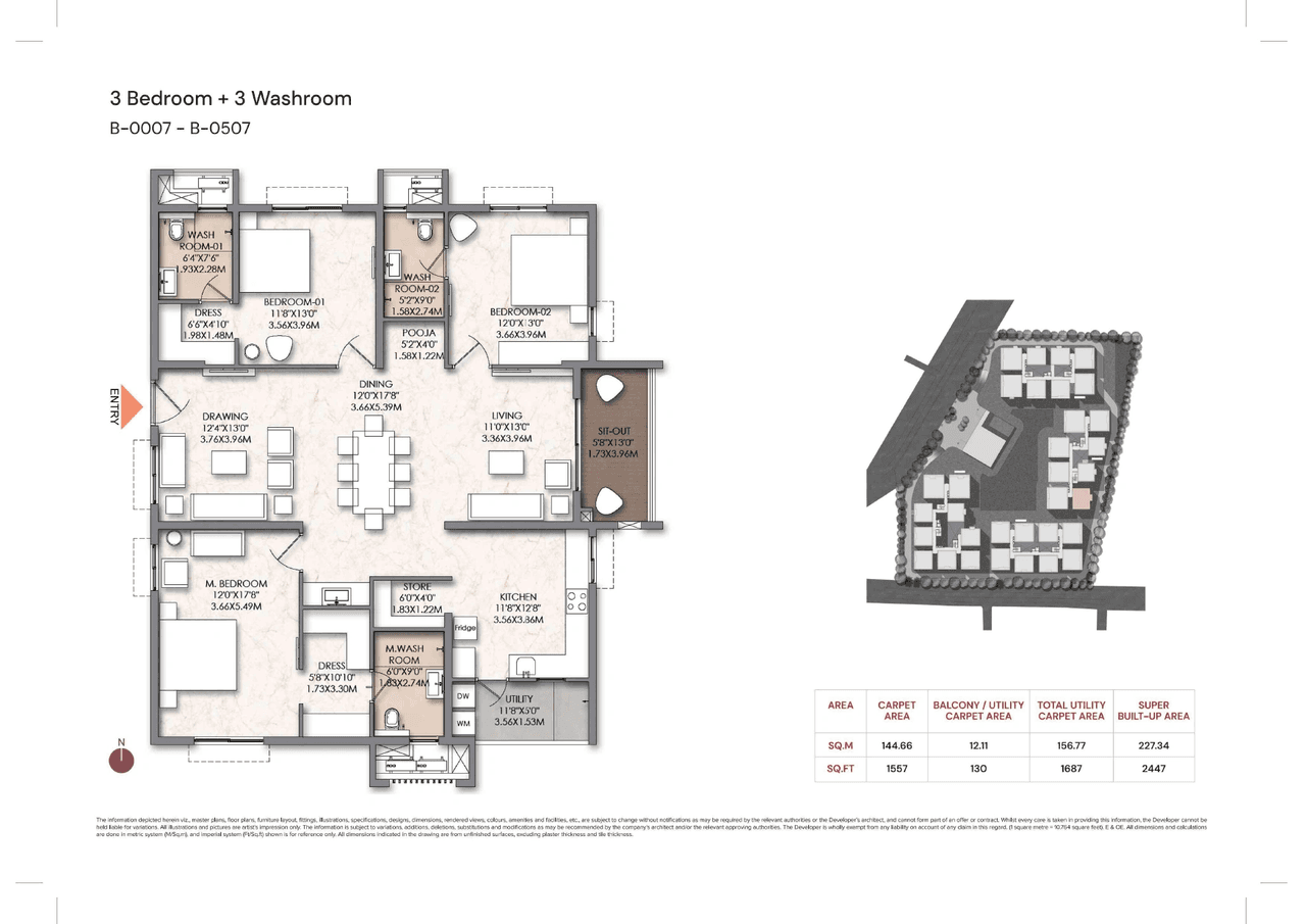Brigade Manor Unit plan - 1557 sq.ft.