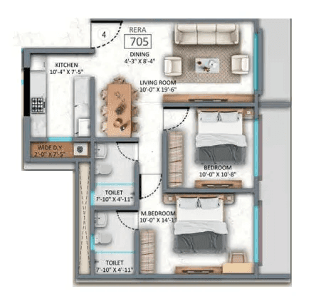 Rishabraj Mangal Varsha Unit plan - 708 sq.ft.