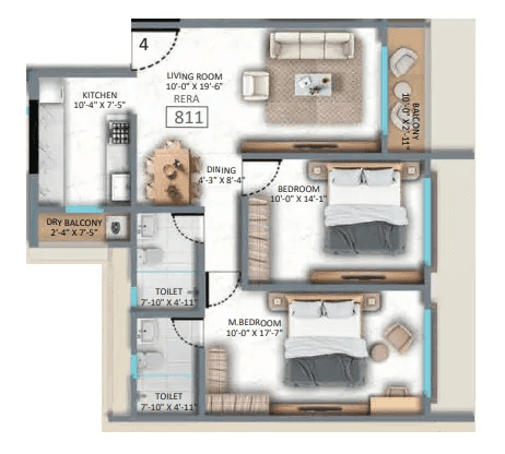 Rishabraj Mangal Varsha Unit plan - 811 sq.ft.