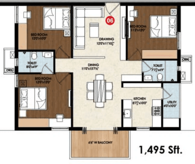Pranathi Kiara Unit plan - 1177 sq.ft.