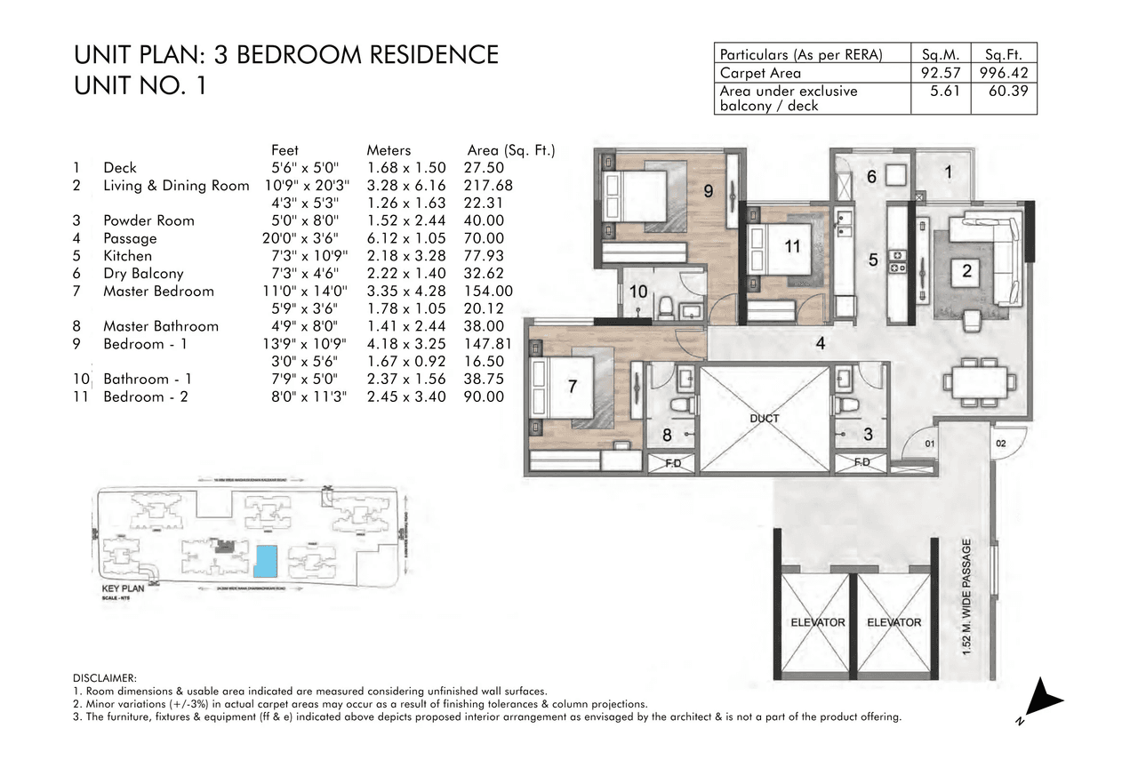 Rustomjee Seasons Unit plan - 996 sq.ft.