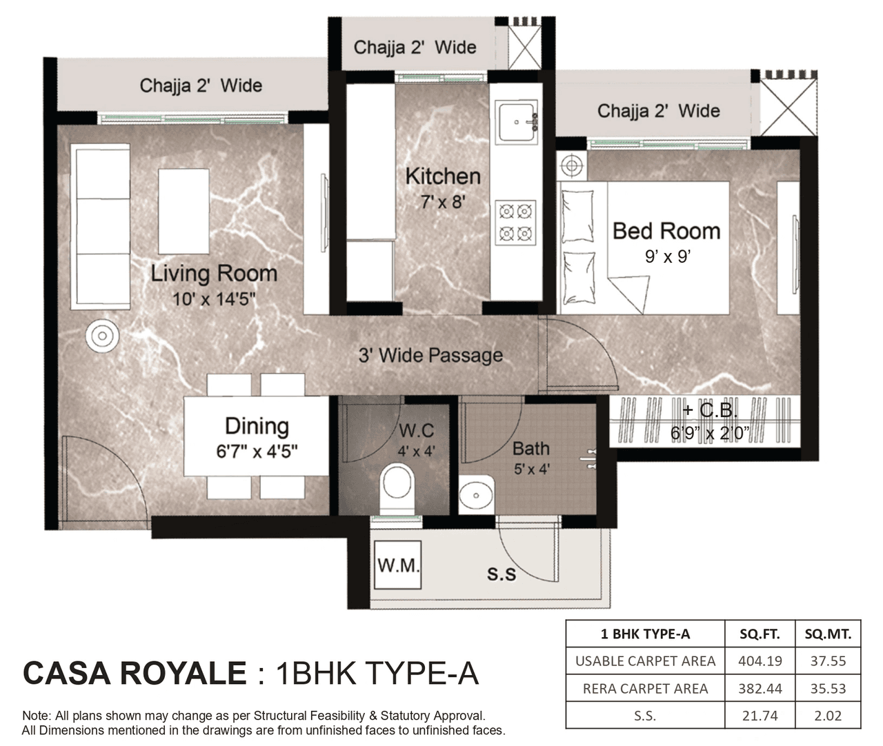 Satyam Queens Necklace Unit plan - 404 sq.ft.