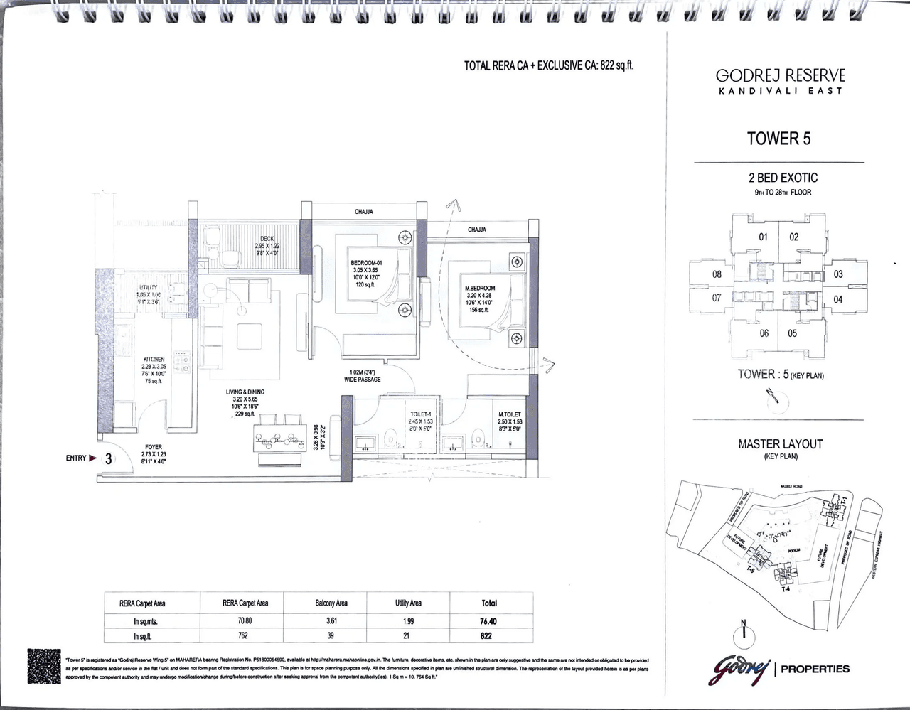 Godrej Reserve Unit plan - 822 sq.ft.