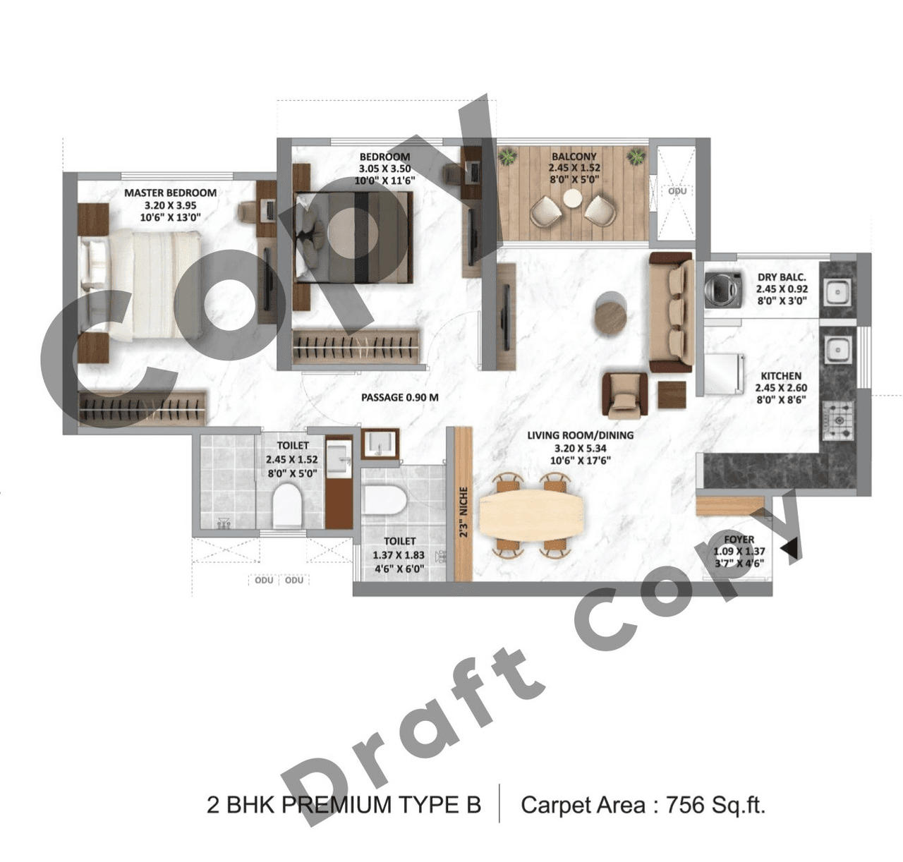 Hiranandani & Krisala Everlyn Unit plan - 756 sq.ft.