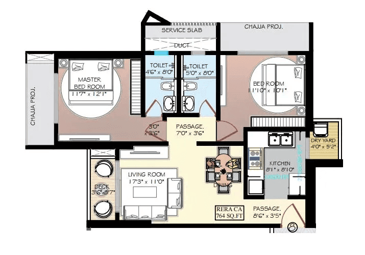 Avhad Bayline Unit plan - 764 sq.ft.