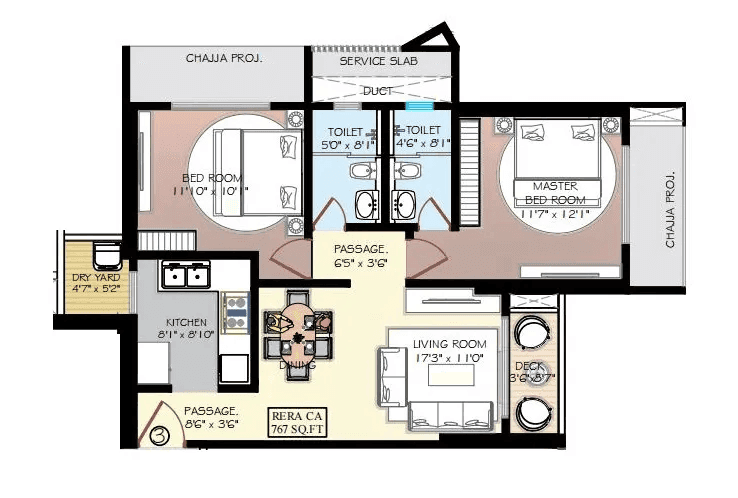 Avhad Bayline Unit plan - 767 sq.ft.