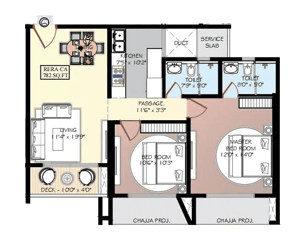 Avhad Bayline Unit plan - 782 sq.ft.