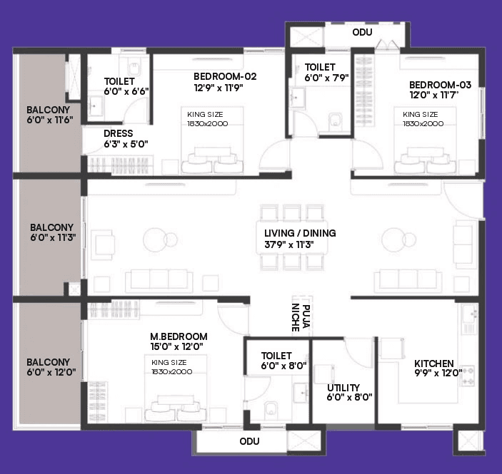 Dev Signature One Unit plan - 1533 sq.ft.