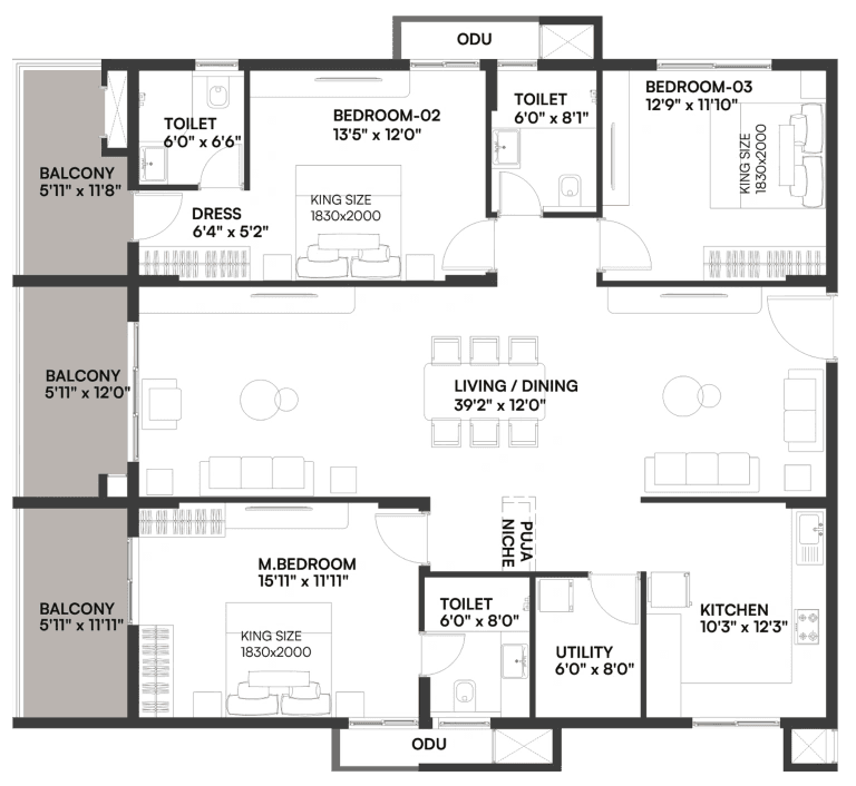 Dev Signature One Unit plan - 1636 sq.ft.