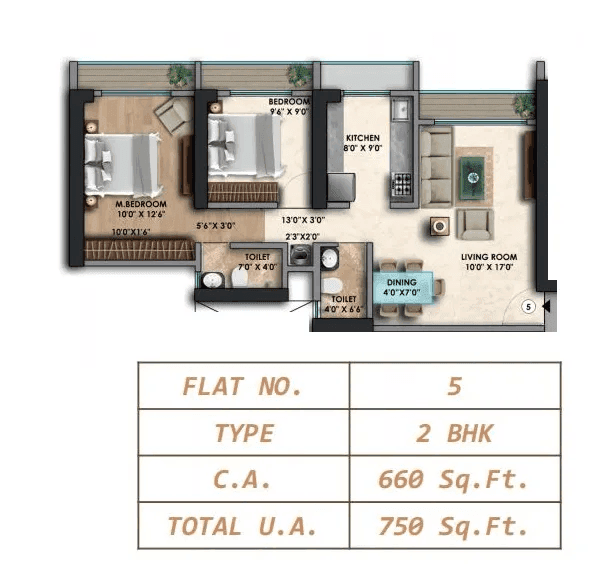 Ditya Luxuria Unit plan - 750 sq.ft.