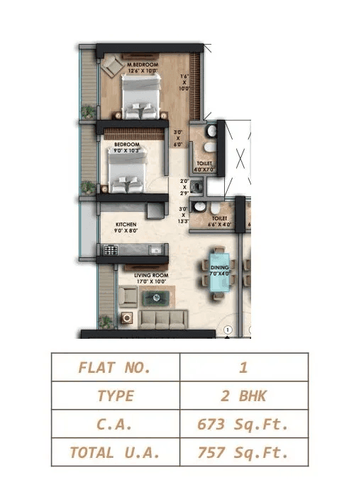 Ditya Luxuria Unit plan - 757 sq.ft.
