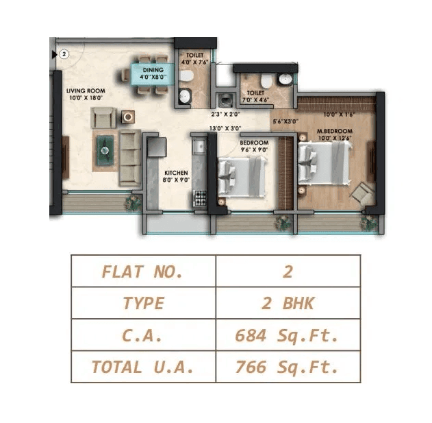 Ditya Luxuria Unit plan - 766 sq.ft.