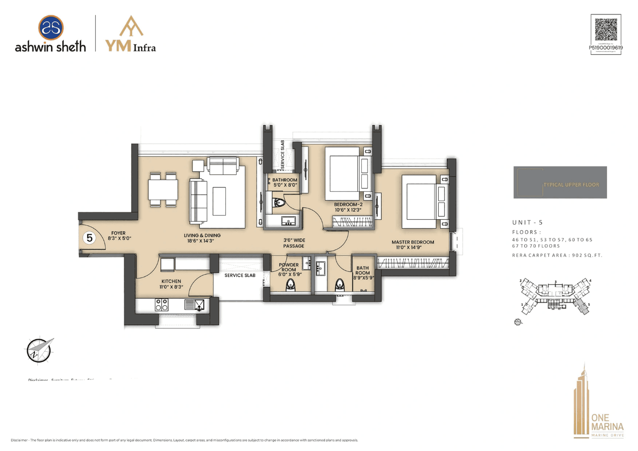 Sheth One Marina Unit plan - 902 sq.ft.