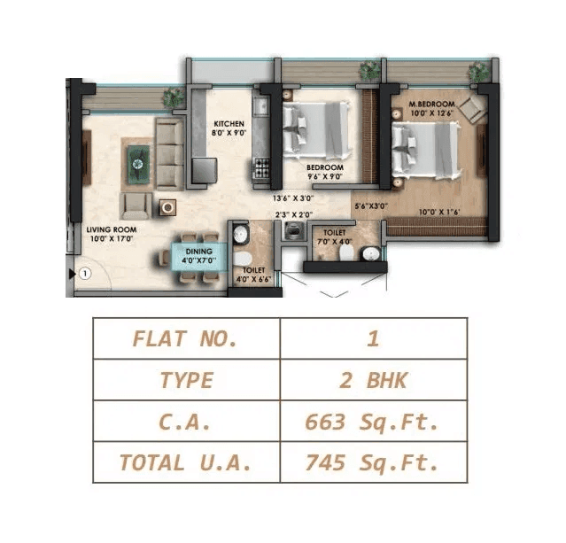 Ditya Luxuria Unit plan - 745 sq.ft.