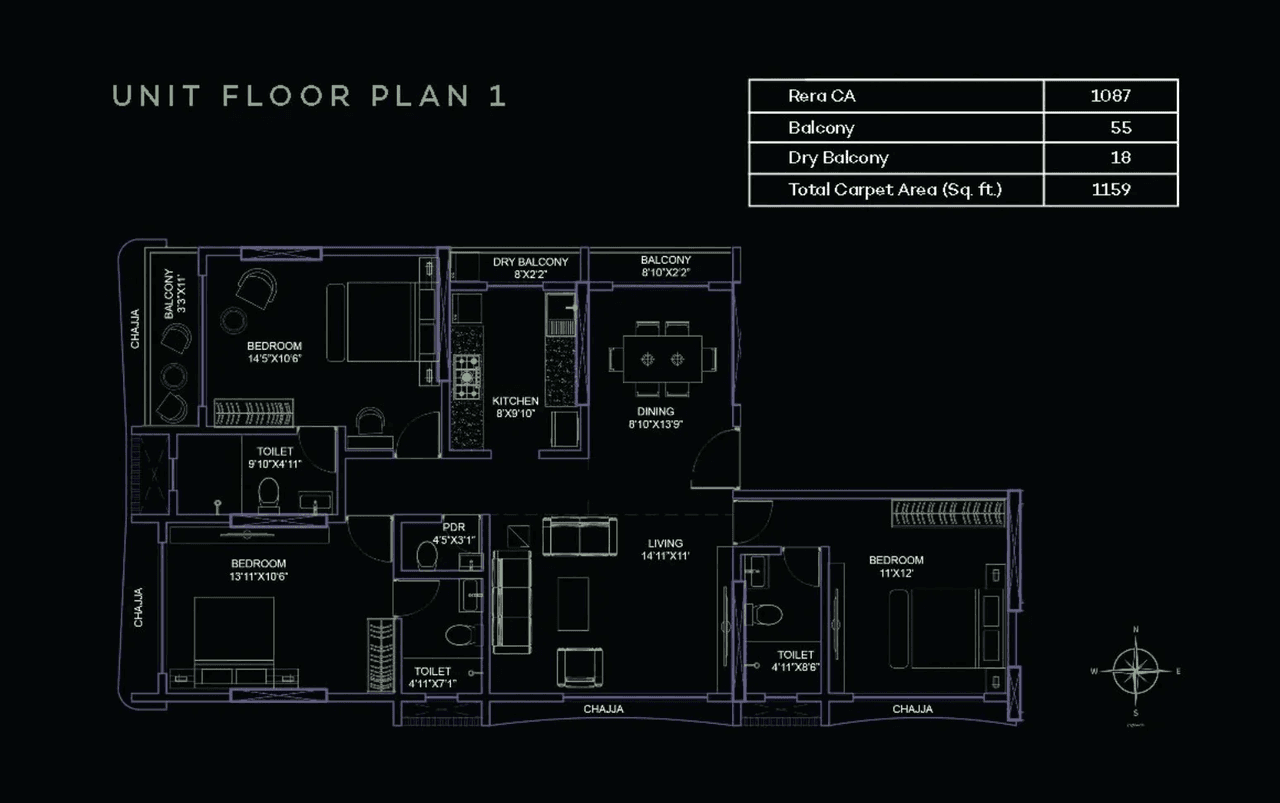 Sayaji Mio Solace Unit plan - 1159 sq.ft.