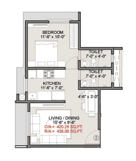 Advent Deepak Unit plan - 436 sq.ft.