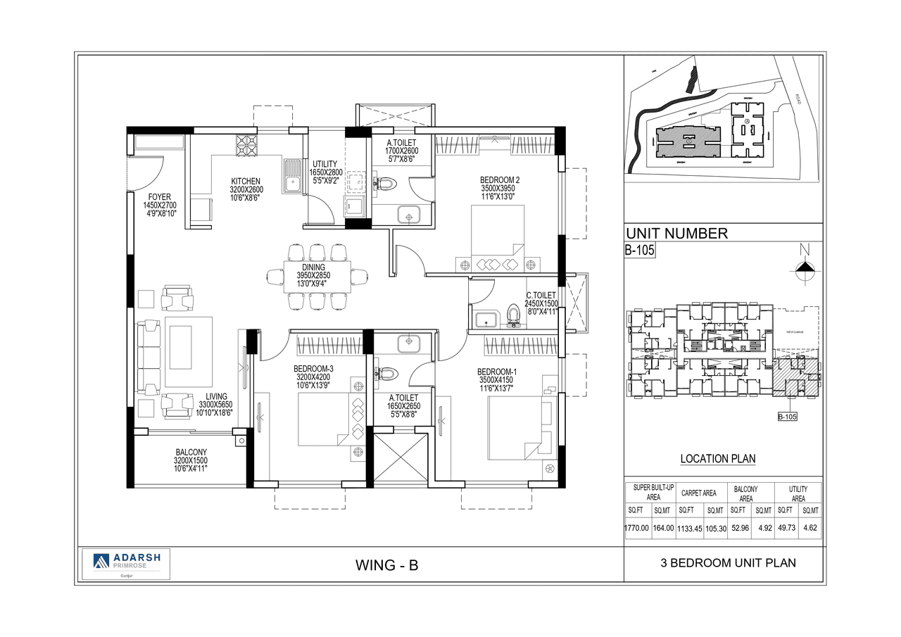 Adarsh Primrose Unit plan - 1203 sq.ft.