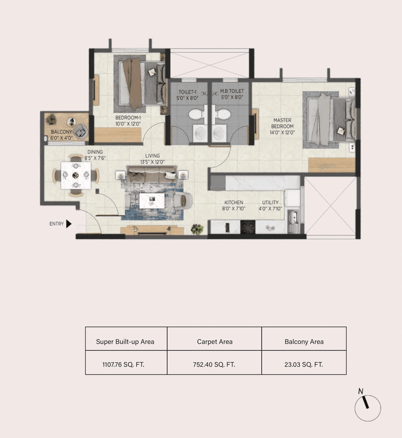 Aratt Avant Twilight Unit plan - 775 sq.ft.