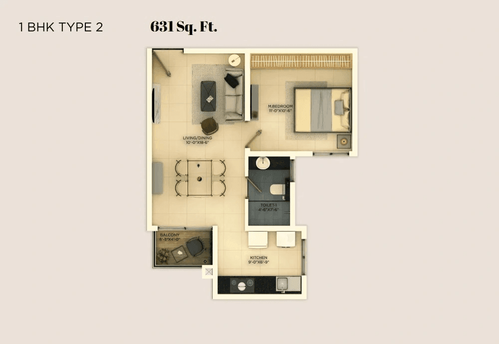 Provident Ecopolitan Unit plan - 409 sq.ft.