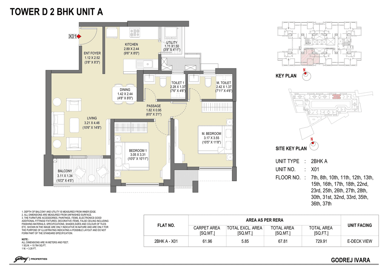 Godrej Ivara Unit plan - 729 sq.ft.