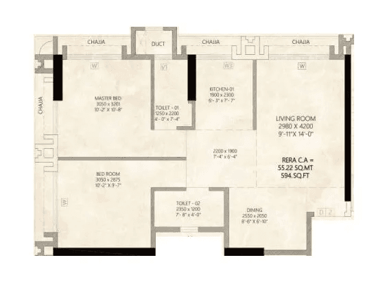 Rudua 27 Vidya Unit plan - 594 sq.ft.