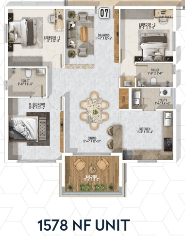 Deevyashakti Amara Unit plan - 999 sq.ft.