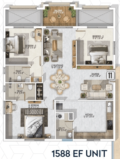 Deevyashakti Amara Unit plan - 1032 sq.ft.
